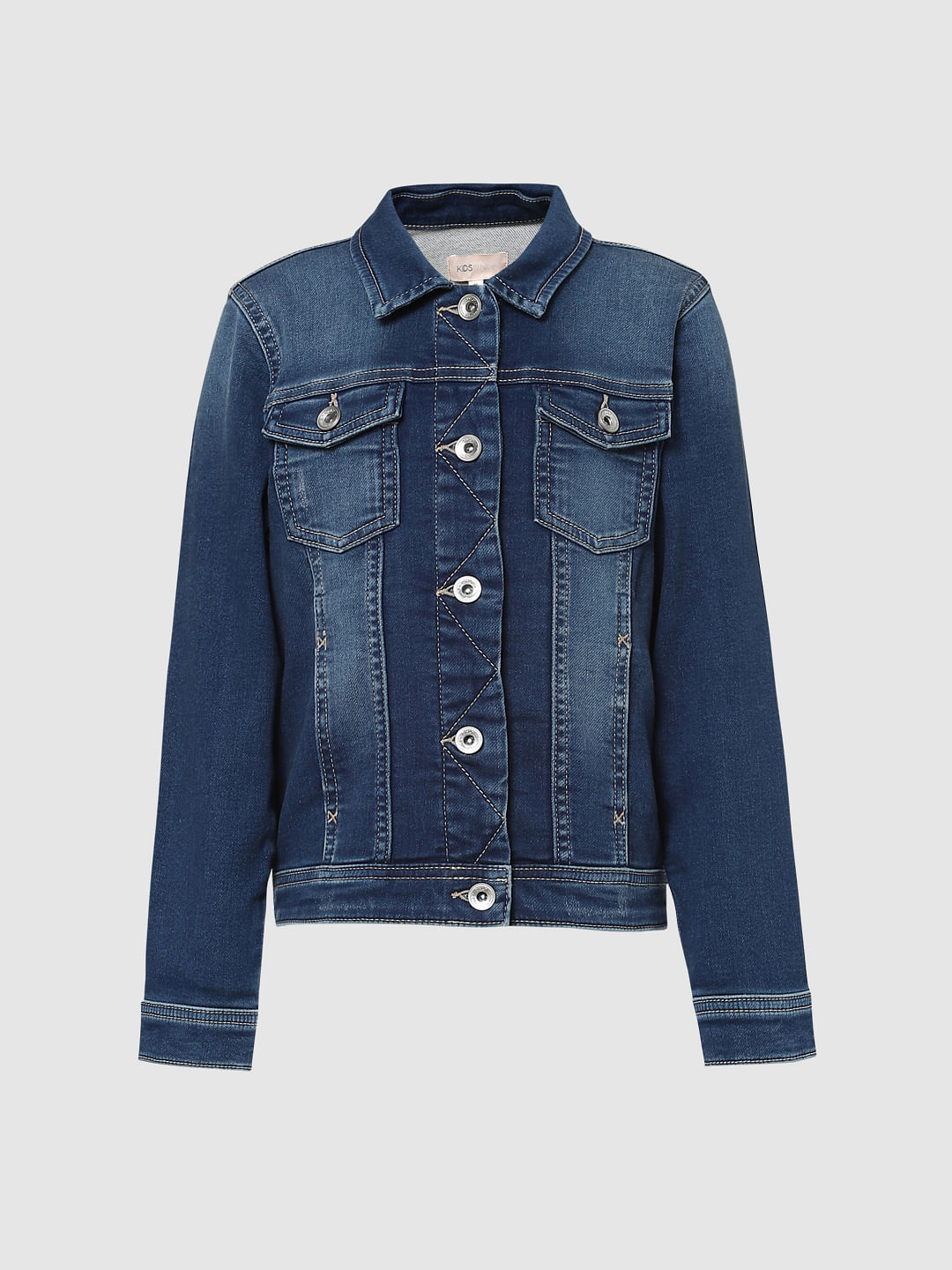 Buy Women Dark Blue Solid Denim Jacket Online | Urban Poche