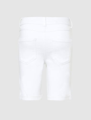 Girls White Denim Bermuda Shorts