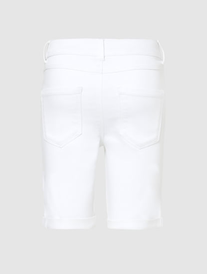 Girls White Denim Bermuda Shorts