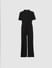 Girls Black Collared Ribbed Jumpsuit