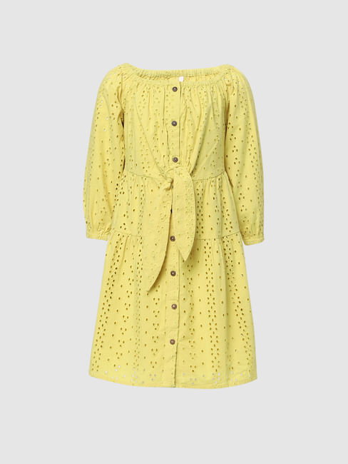 Girls Yellow Schiffli Dress 