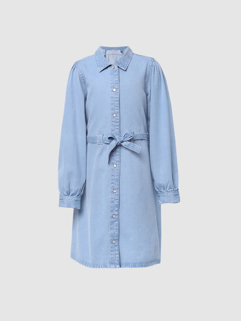 Girls Blue Denim Shirt Dress