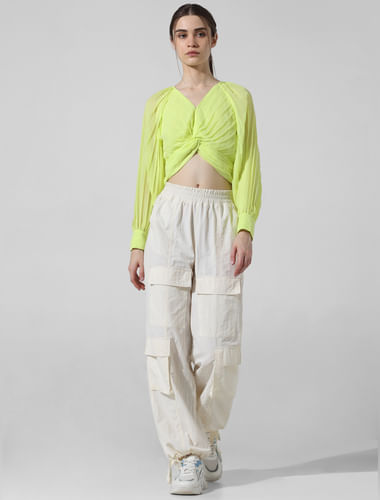 Light Green Pleated Cropped Top