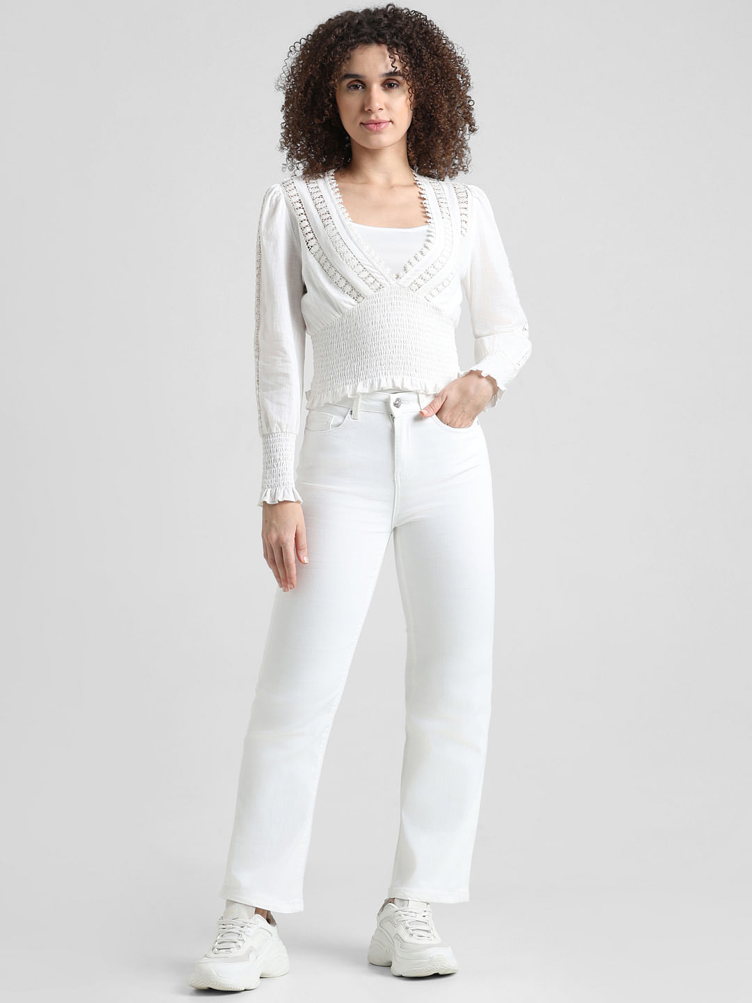 White Lace Cotton Top|108327102-Cloud-Dancer