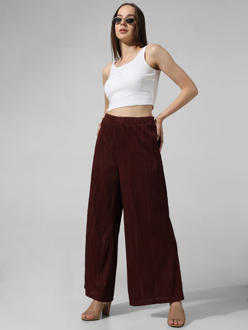 Brown High Rise Pleated Pants