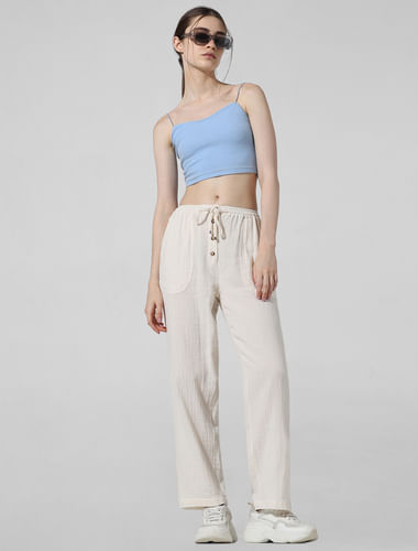 White Mid Rise Relaxed Fit Pants