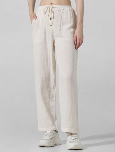 White Mid Rise Relaxed Fit Pants