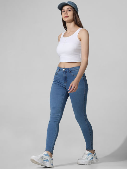 Blue Mid Rise Skinny Fit Jeans