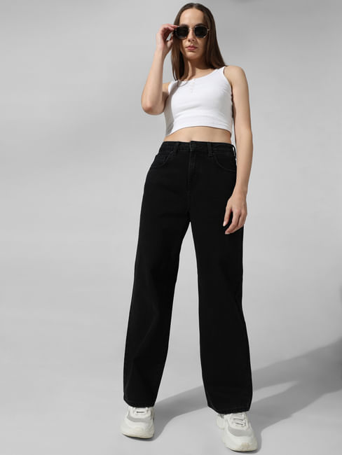Black High Rise Straight Fit Jeans