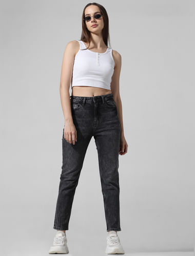 Black High Rise Washed Straight Fit Jeans