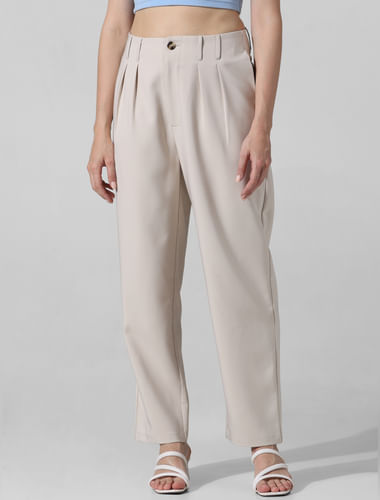 Beige High Rise Tailored Pants