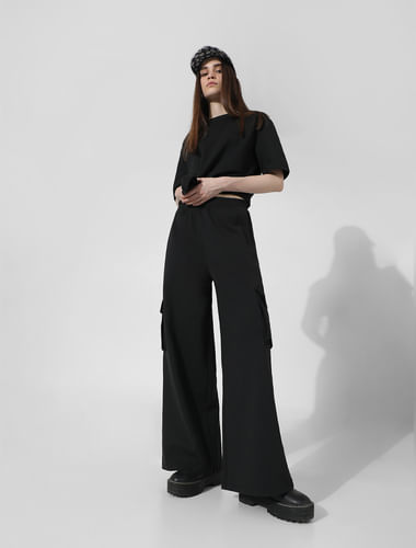 Black High Rise Pull-On Cargo Pants