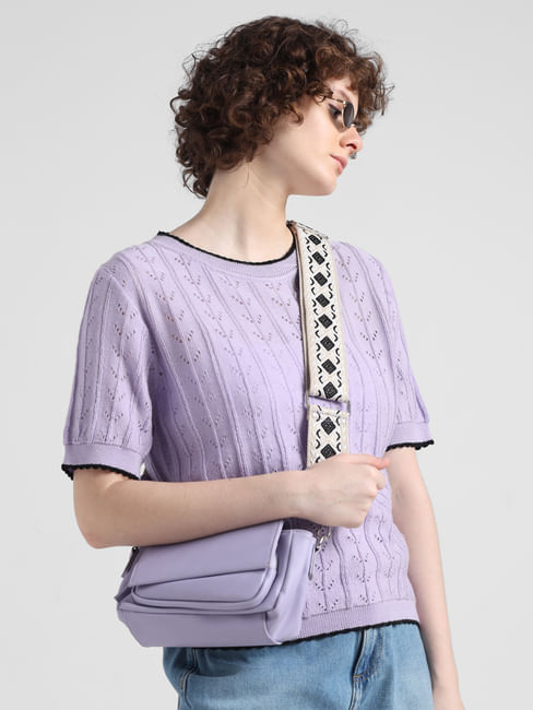Purple Pointelle Knit T-shirt