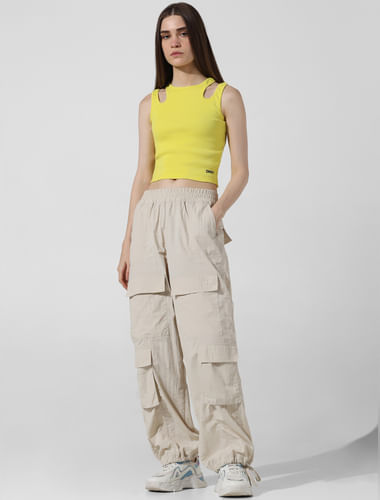 Yellow Ribbed Cut-Out Top