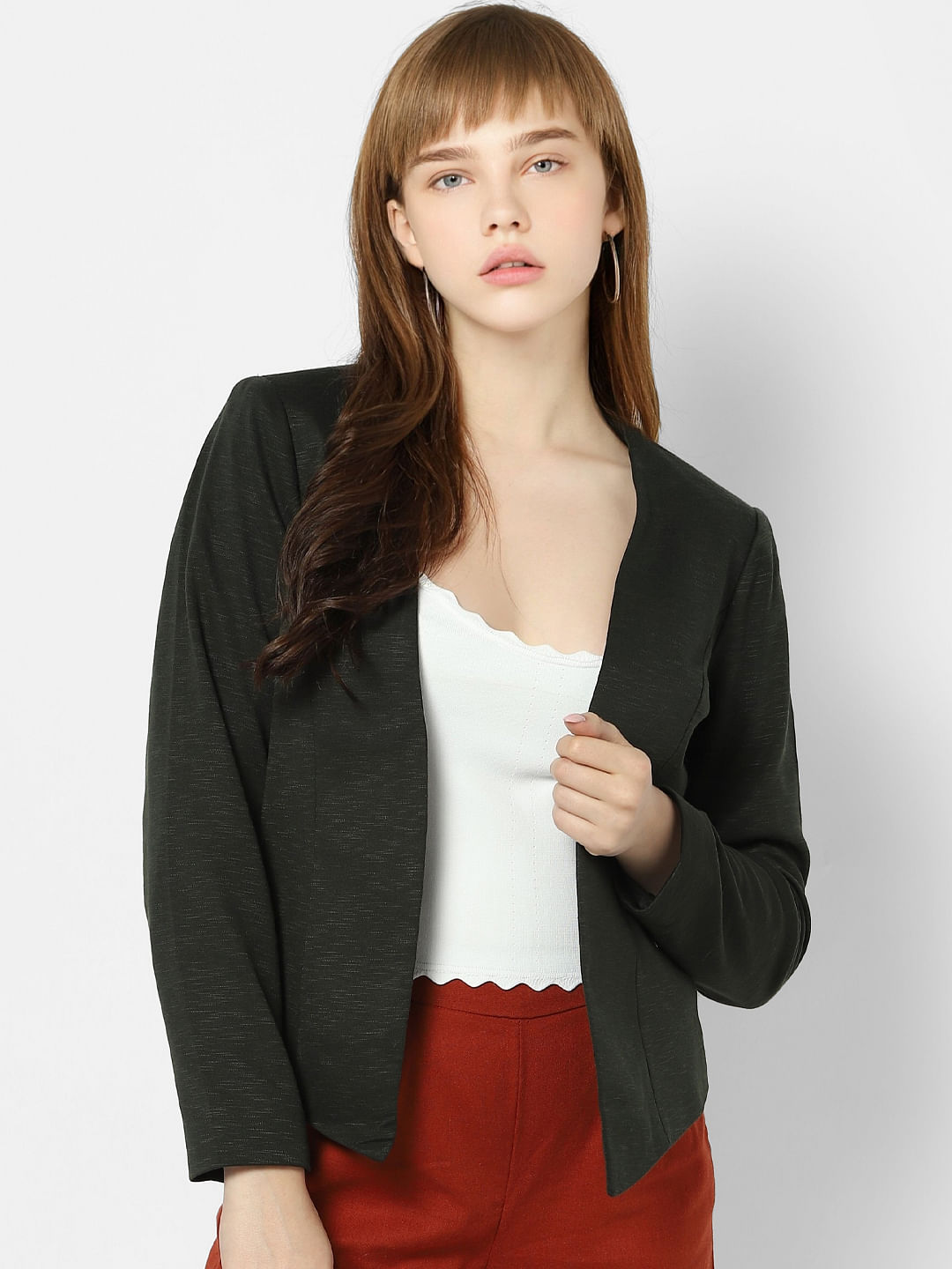 dark green cropped blazer