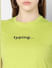 Green Typographic  Print Cropped T-Shirt
