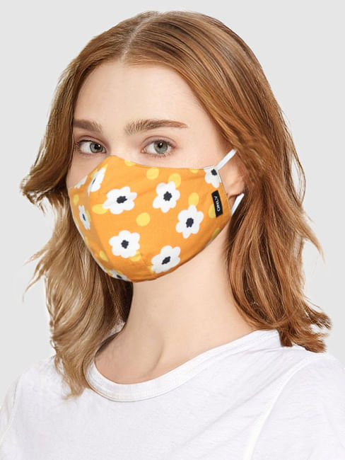 Orange Floral Print Mask with N95 Replaceable Filters