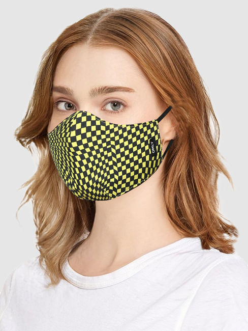 Yellow Check Print Mask with N95 Replaceable Filters