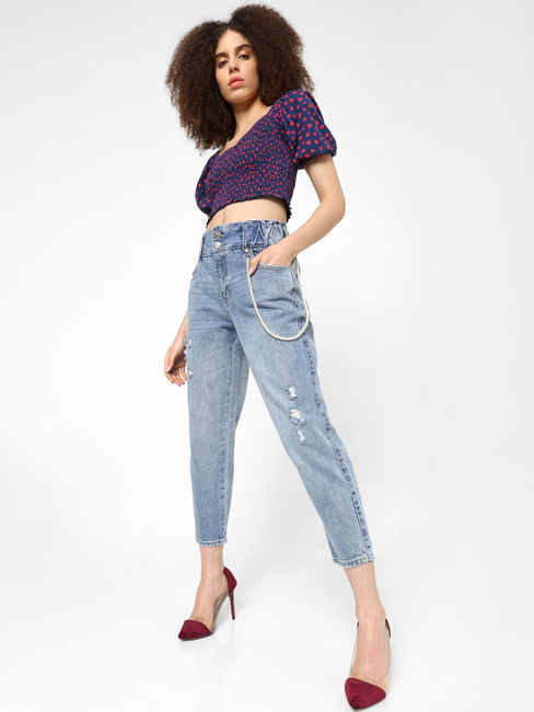 Blue High Rise Carrort Fit Jeans