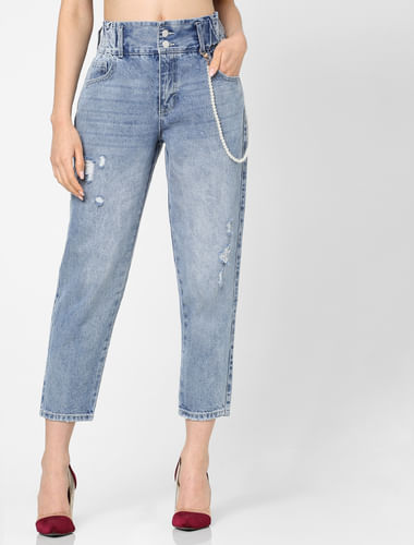 Blue High Rise Carrort Fit Jeans