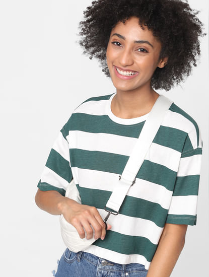 Green Cropped Striped T-shirt
