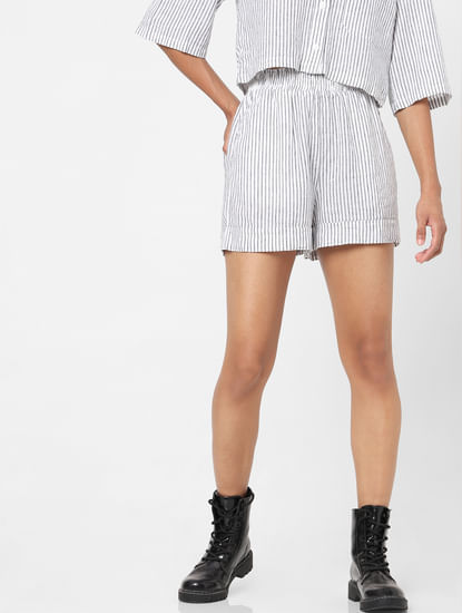 White Striped Co-ord Shorts