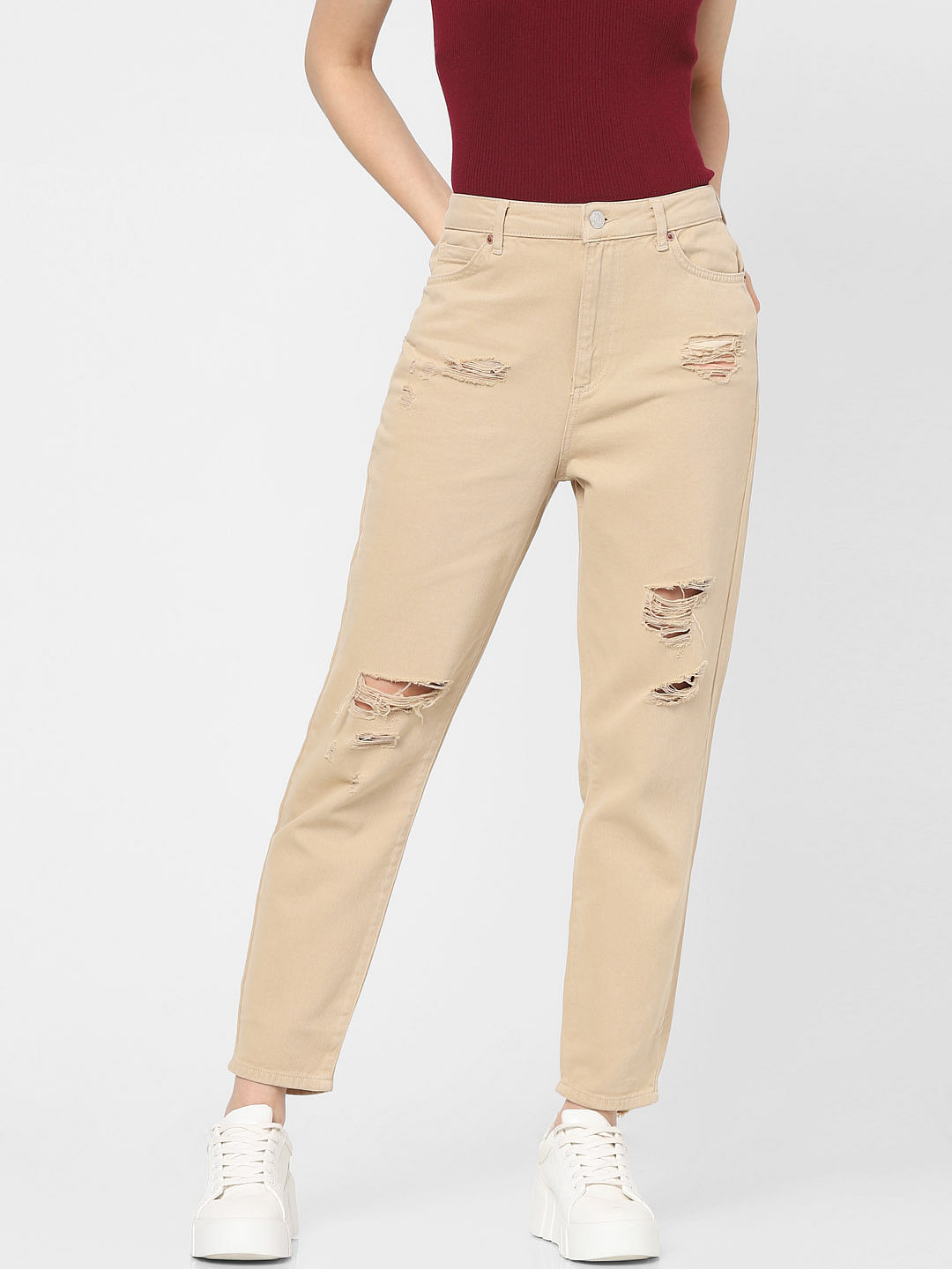 Buy Brown Check Flared Pants for Women | ONLY | 242360801