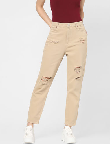 Brown Ripped Boyfreind Fit Pants