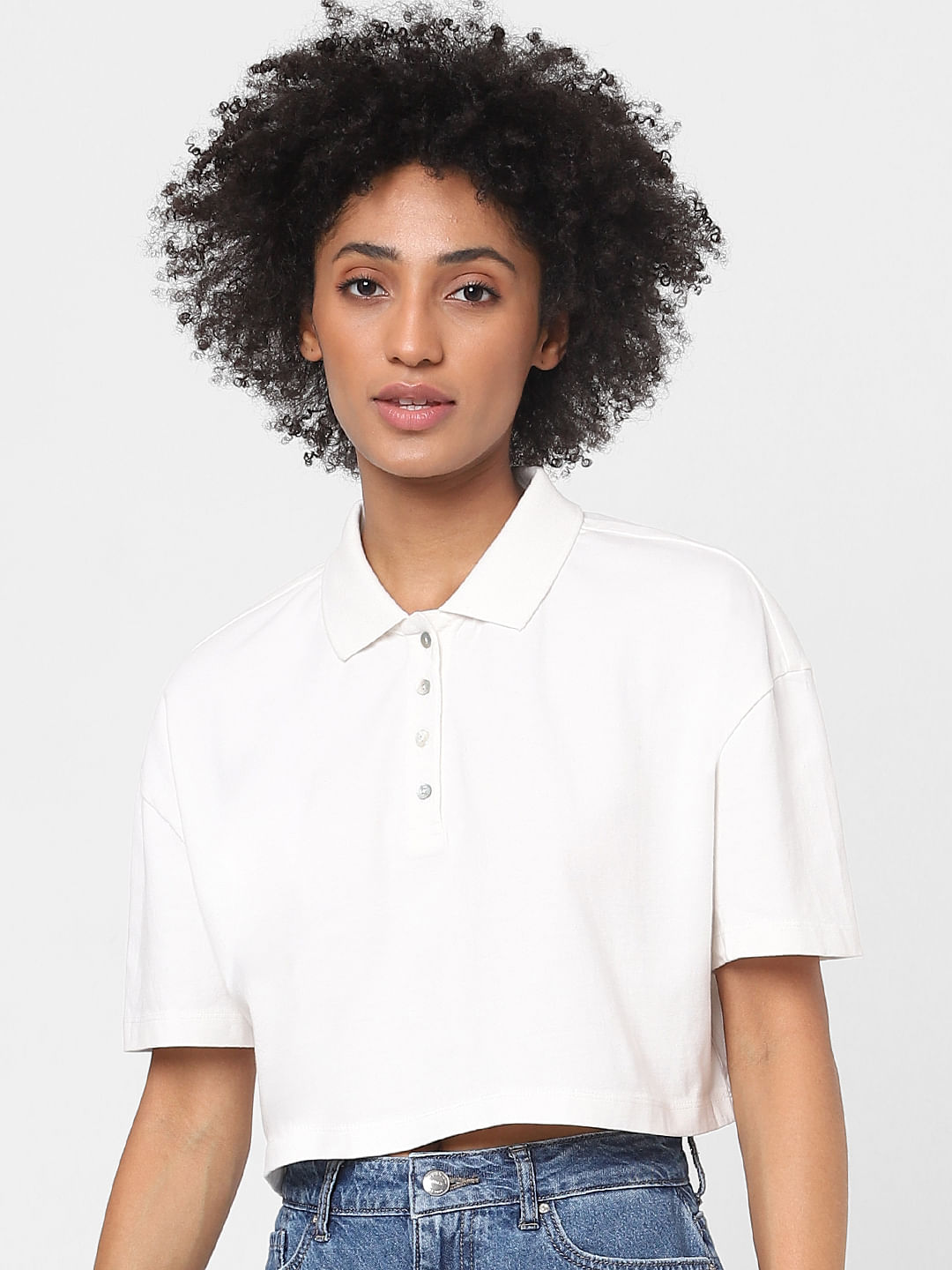 Cropped white cheap polo shirt