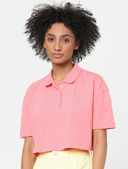 Pink Cropped Polo T-shirt