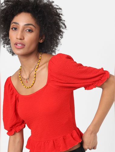Red Puff Sleeves Top