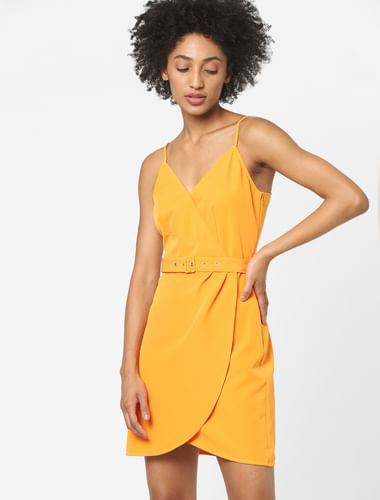 Orange Bodycon Wrap Dress