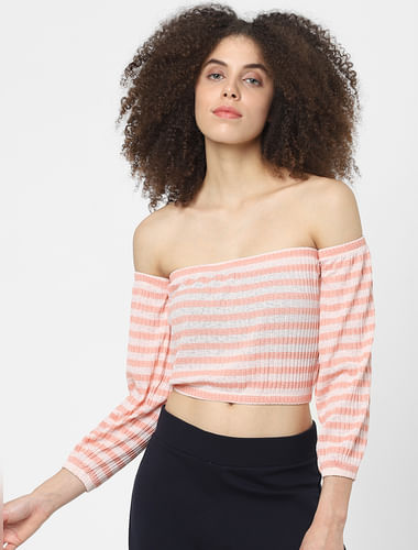 Pink Striped Off-shoulder Top
