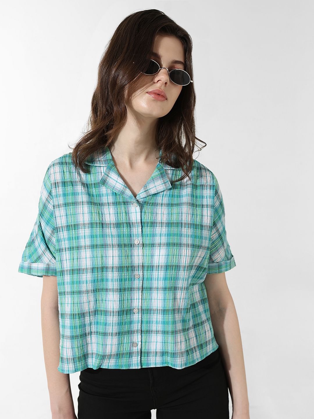 Green Textured Check Shirt