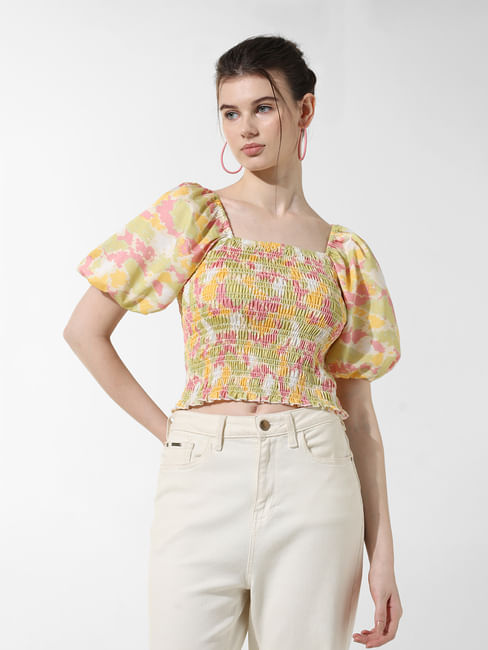 Multi-Colour Printed Cropped Top