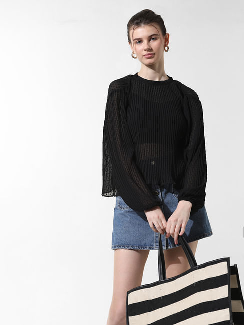 Black Pleated Flared Top