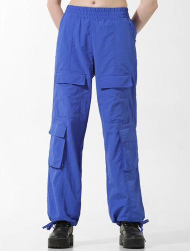 Blue Mid Rise Parachute Pants