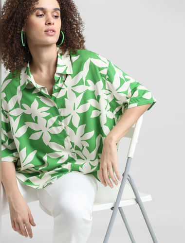 Green Tropical Print Shirt