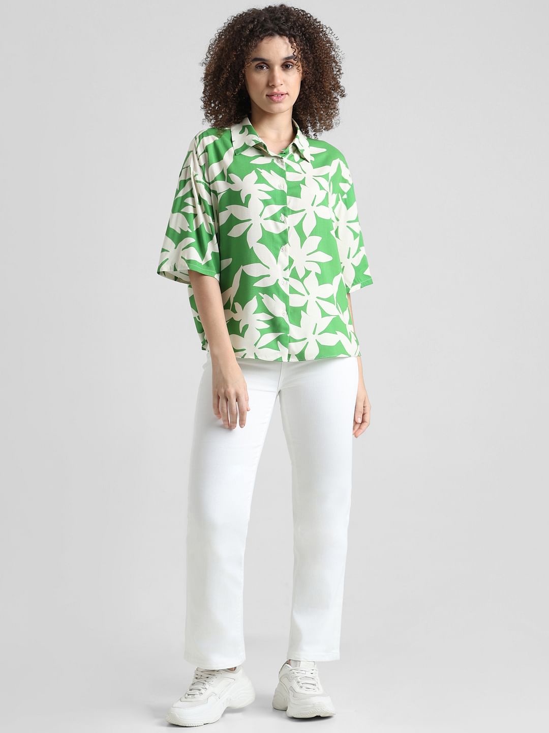 Green Tropical Print Shirt