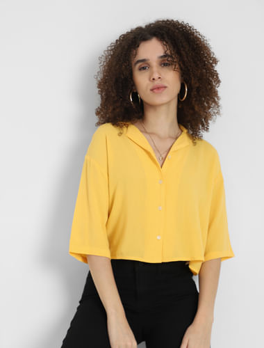 Yellow Cropped Resort Collar Shirt