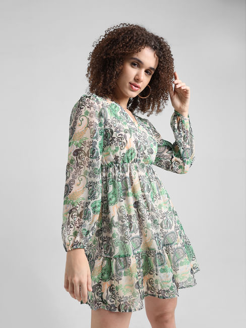 Green Printed Fit & Flare Dress
