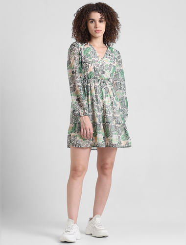 Green Printed Fit & Flare Dress