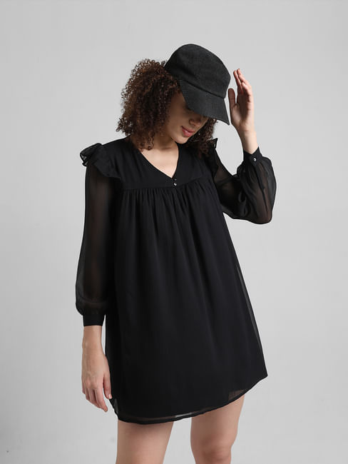 Black Chiffon V-Neck Dress