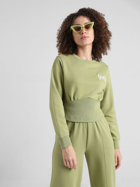 Green Cropped Co-ord Set Sweatshirt