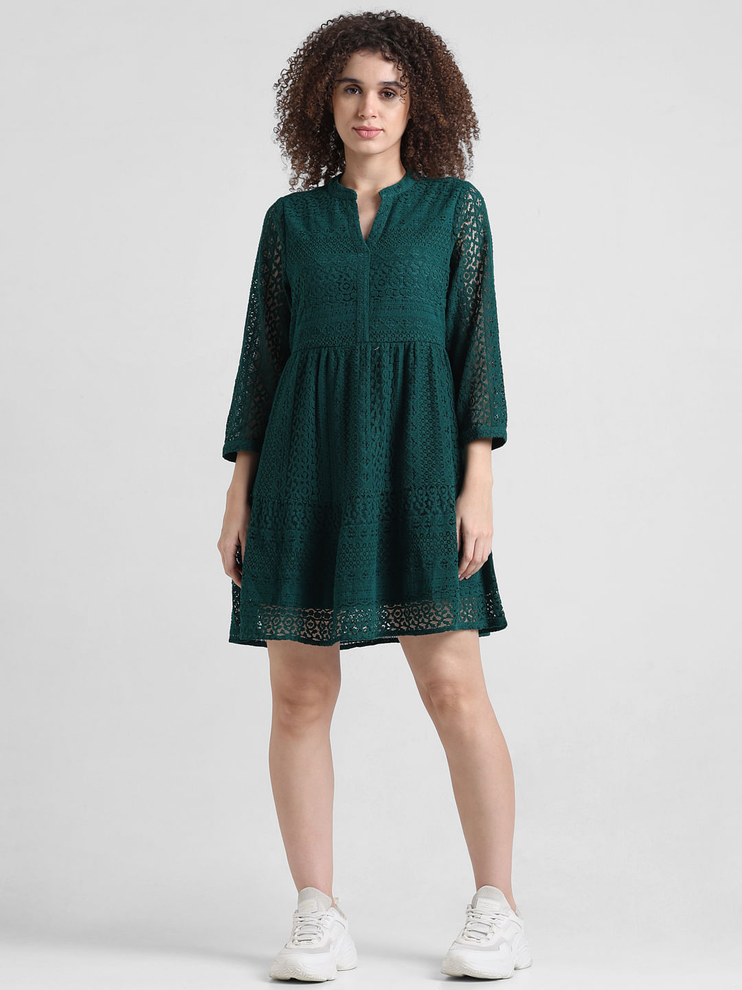 Green lace fit 2024 and flare dress