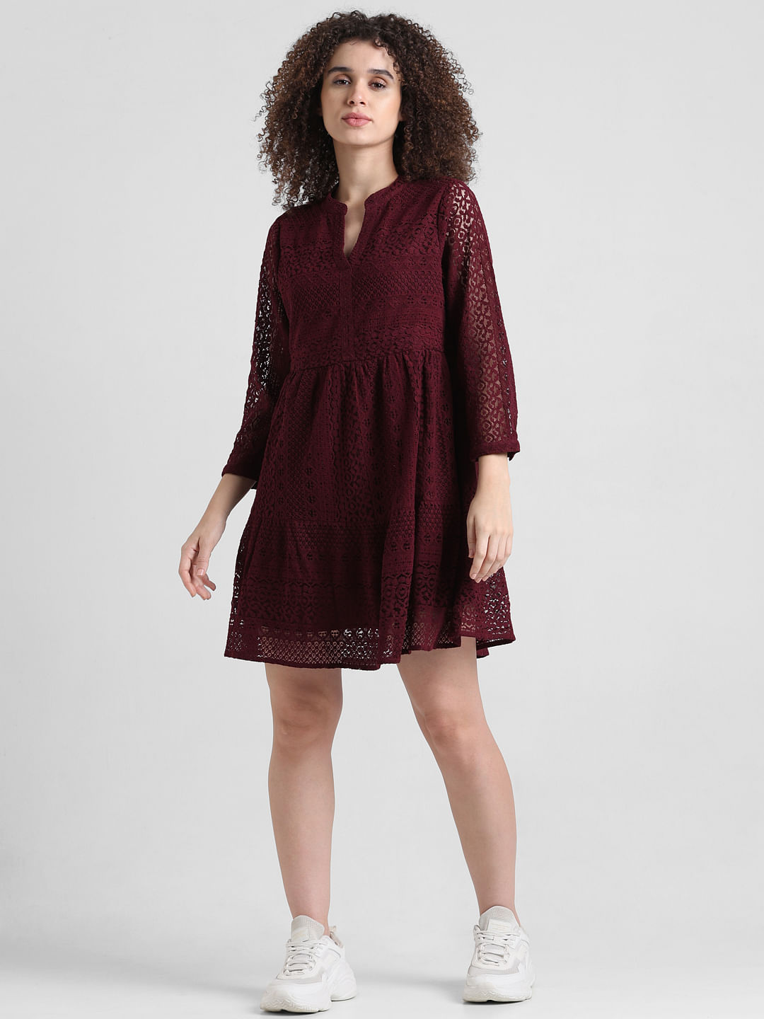 Maroon fit best sale and flare dress