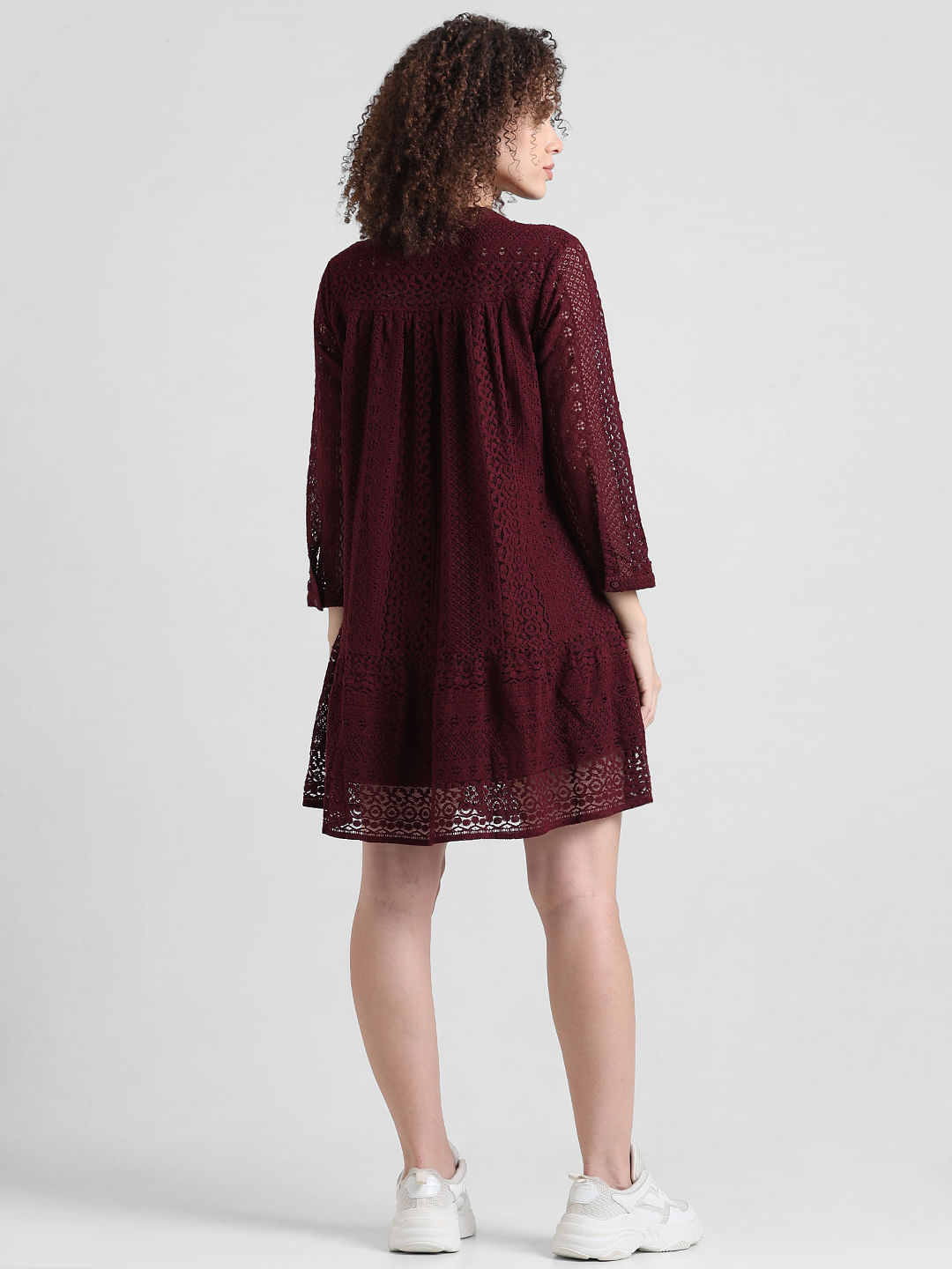 H&m burgundy lace on sale dress