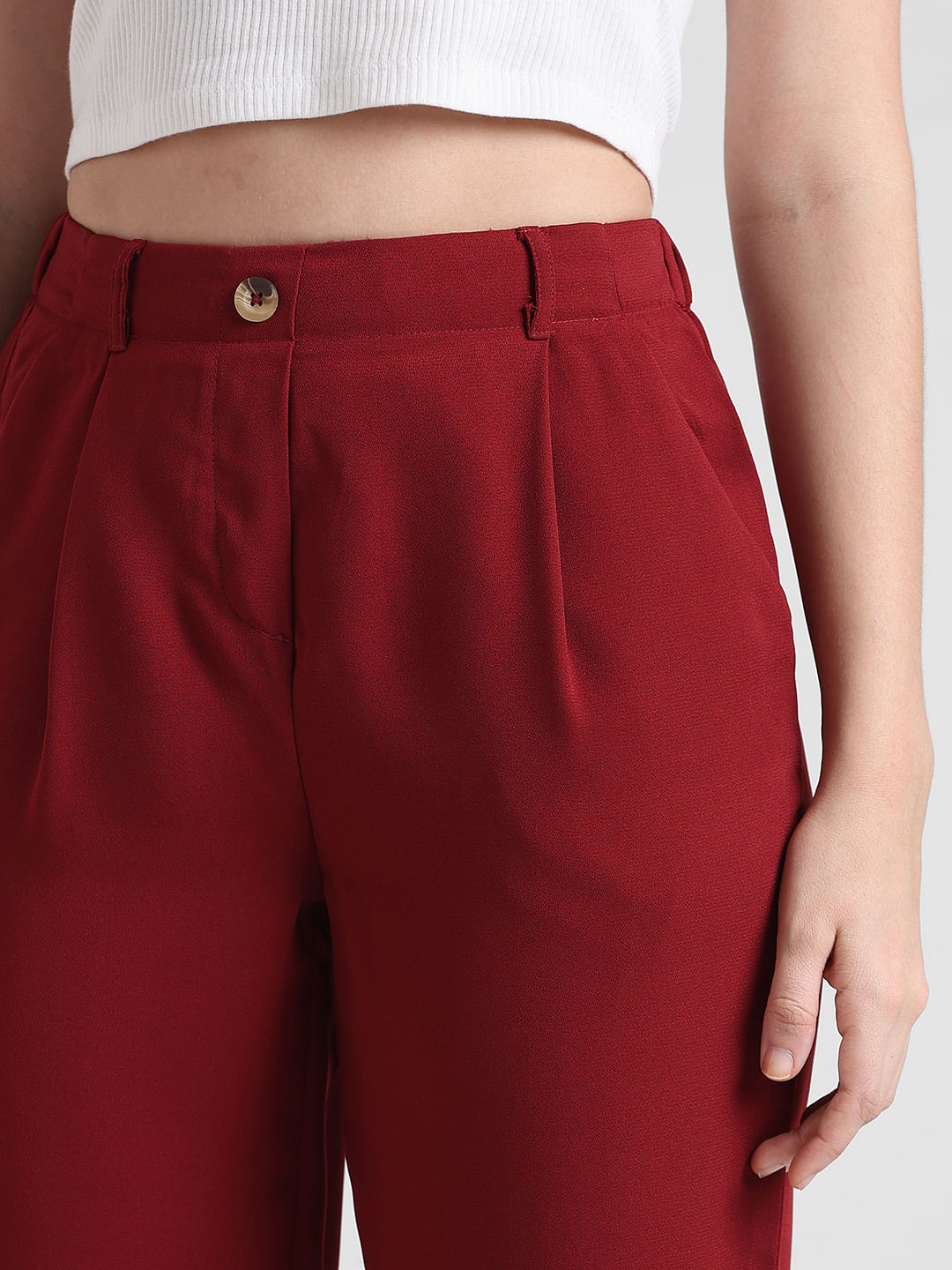 Buy Maroon High-Waisted Classic Cigarette Trousers for Women -650 - XL /  Maroon Online at Best Prices in India - JioMart.