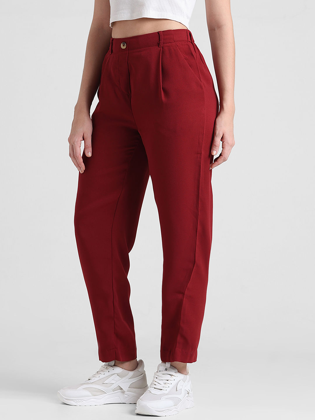 Buy online Red Cotton Cigarette Pants Trousers from bottom wear for Women  by Showoff for ₹919 at 60% off | 2024 Limeroad.com