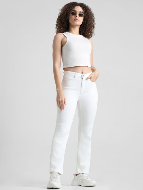 White High Rise Flared Jeans